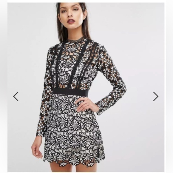 Unbranded Mini Dress with Frills Floral Cutout Black White womens Large - Picture 1 of 14